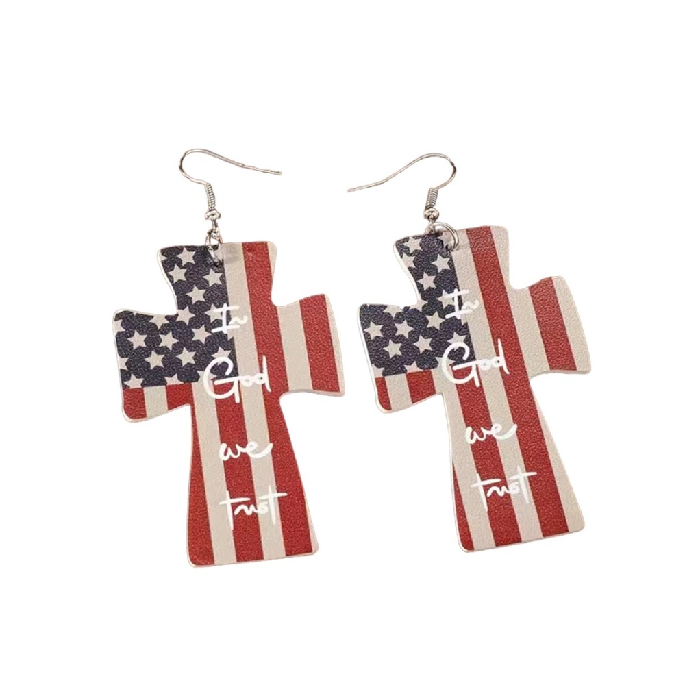 Vegan Leather Patriotic Cross Earrings